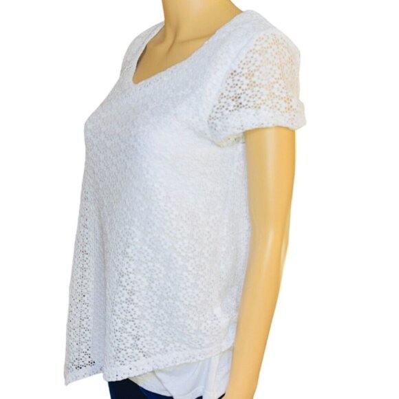 (5 for $25) Rafaella Short Sleeve White Lace Blouse Size Small - Picture 5 of 6